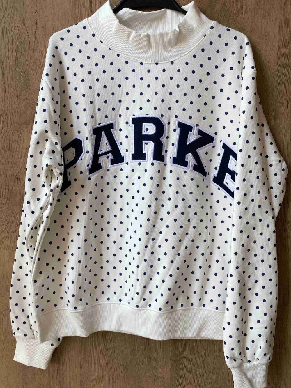 PARKE White Polka Dot Mock Neck Sweatshirt
